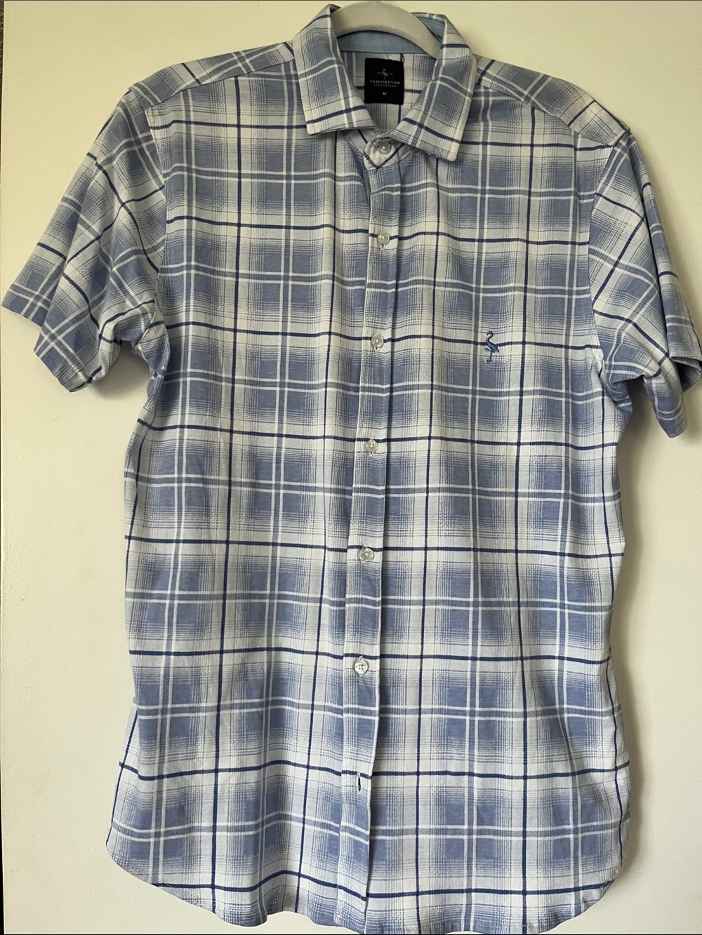 Tailorbyrd Blue and White Plaid Short-Sleeve Button-Down Shirt
